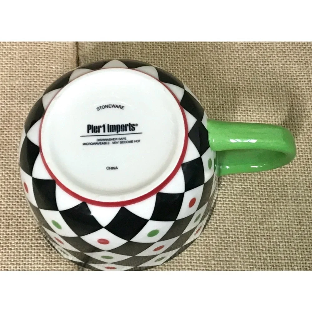 Pier 1 Harlequin Argyle Coffee Mug Cup Diamond Pattern Whimsical Retro Playful